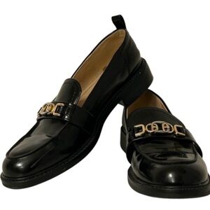Sam Edelman Christy Black Patent Leather Chain Loafers 8.5